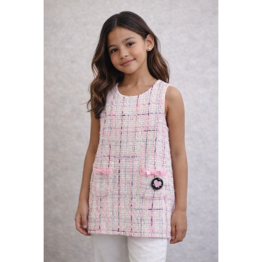 Girls First Pink Tweed Plaid Shift Dress Size 10 Multi GF7-84828‎ NWT